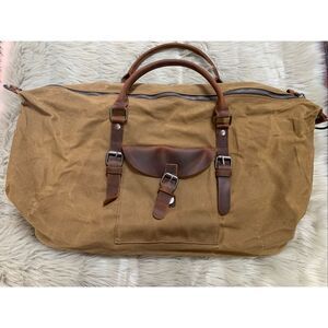 NEWHEY Carry On Duffel Bag Canvas/Genuine Leather Brown